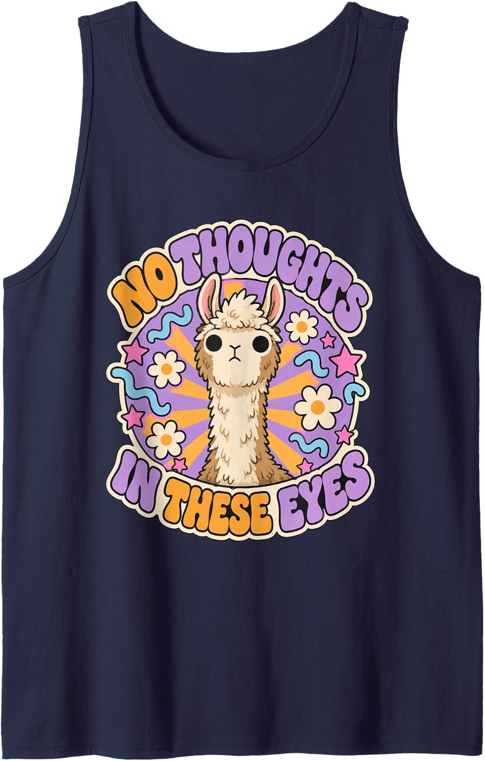 Vintage Badge Llama Sleeveless Tank Top - Navy Blue