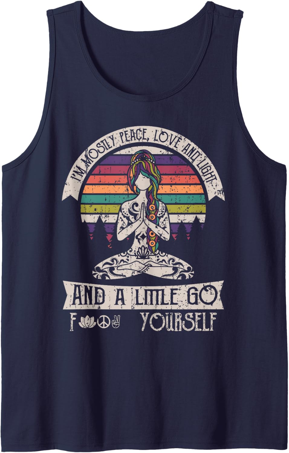 I'm Mostly Peace Love And Light Yoga Tattooed Tank Top - Navy Blue