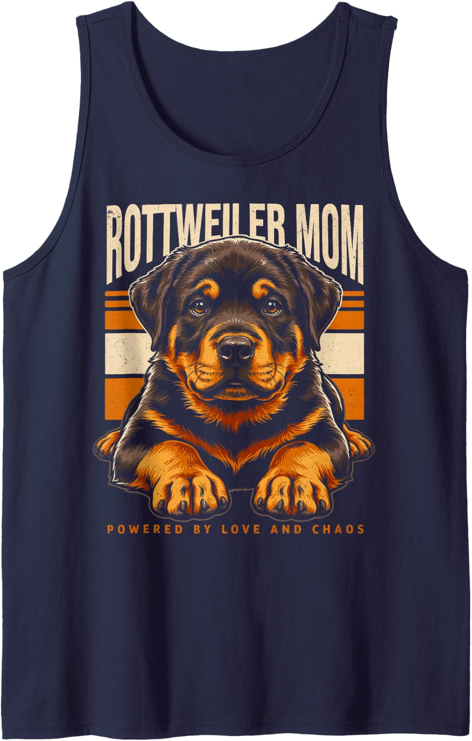 Rottweiler Mom Powered By Love and Chaos Sleeveless Tank Top - Navy Blue