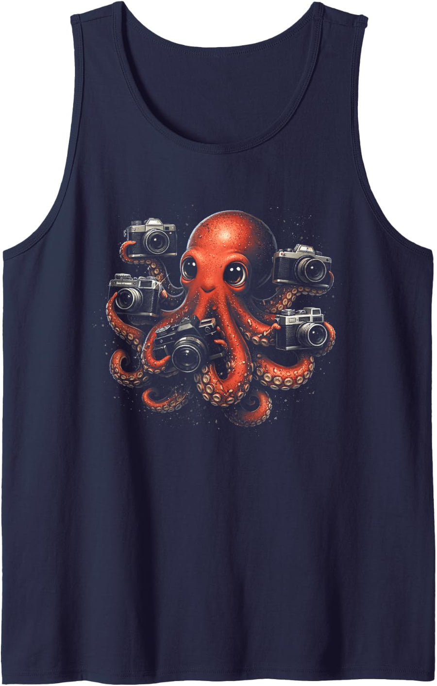 Vintage Camera Photographer Octopus Art Men Photography Lens Sleeveless Tank Top - Navy Blue