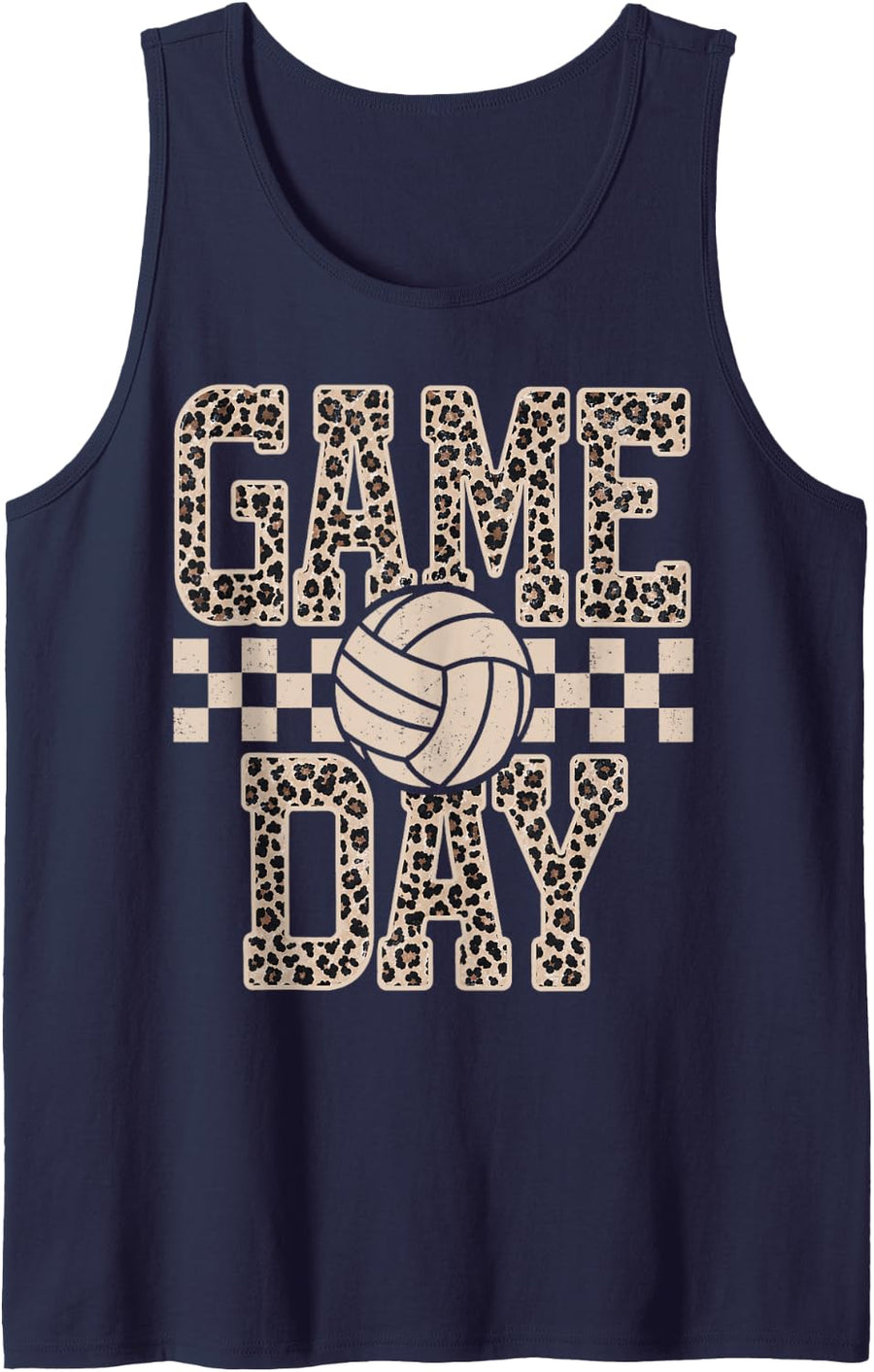 Leopard Checkered Volleyball Game Day Retro Volleyball Mom Sleeveless Tank Top - Navy Blue