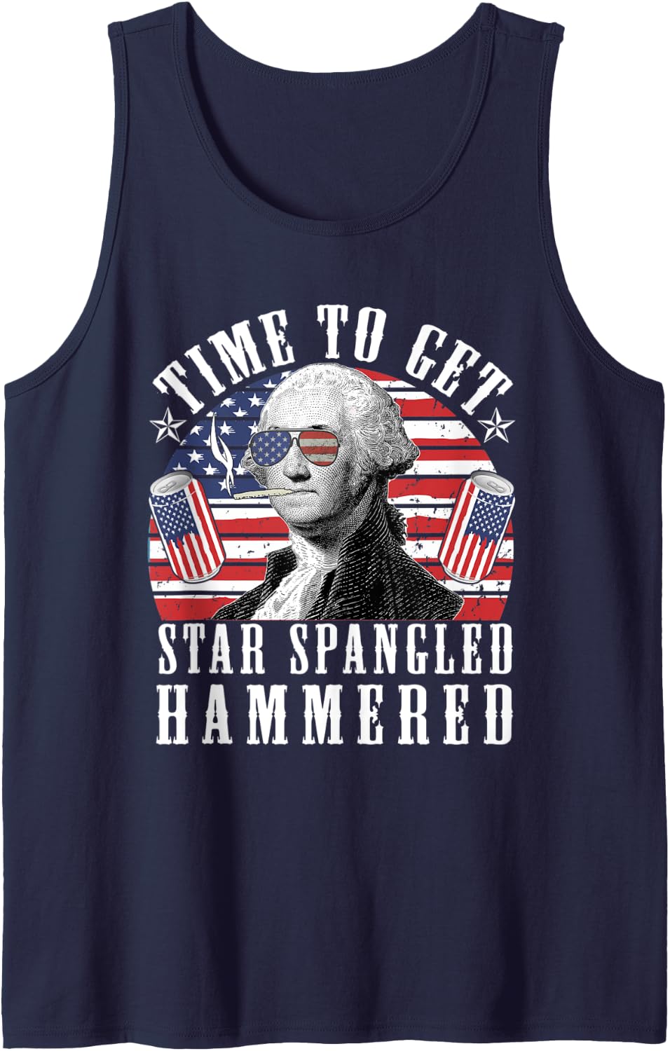 Time To Get Star Spangled Hammered 4th Of July G.Washington Tank Top - Navy Blue