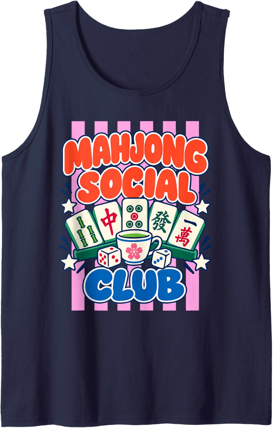 Mahjong Social Club Trendy Stripes Mahj Girl Sleeveless Tank Top - Navy Blue