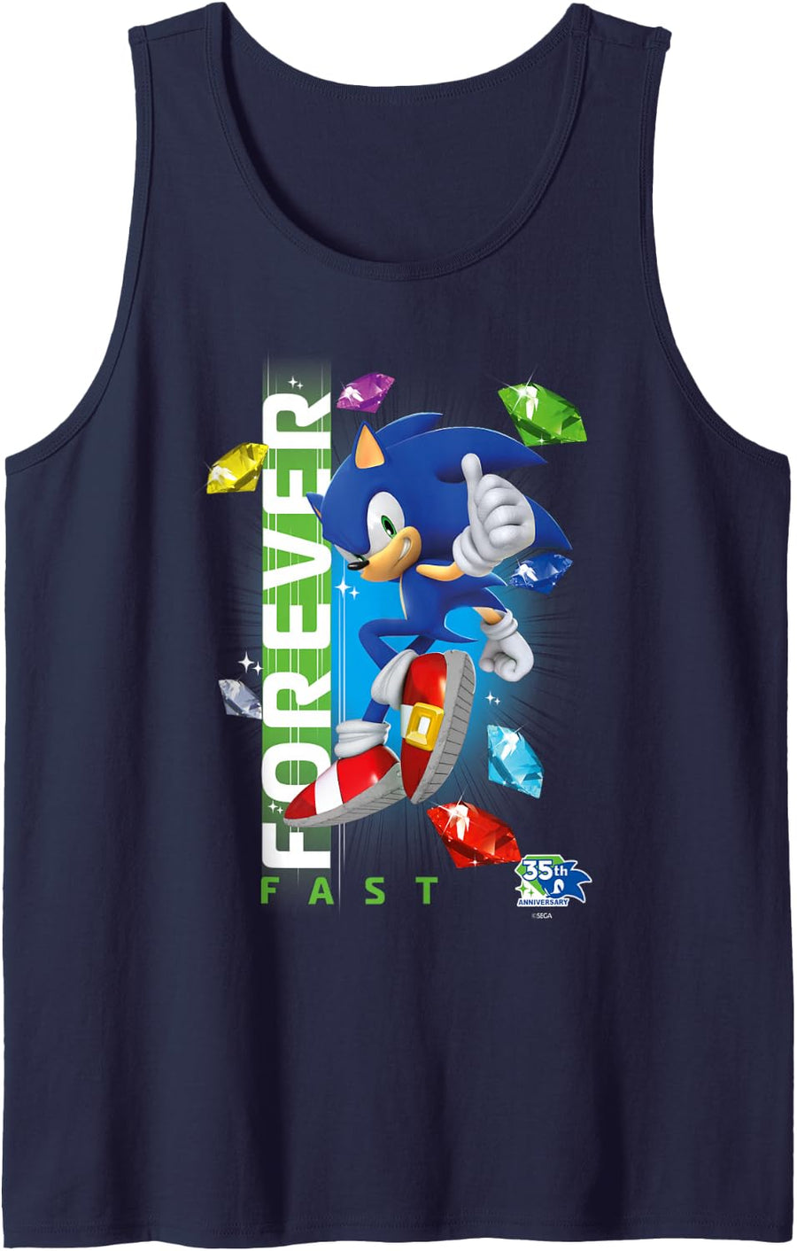 Sonic the Hedgehog 35th Anniversary Forever Fast Emeralds Tank Top - Navy Blue