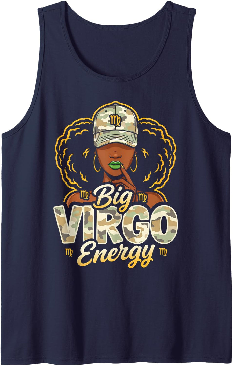 Virgo Energy Camouflage Black Woman Funny Cap Zodiac Girl Sleeveless Tank Top - Navy Blue
