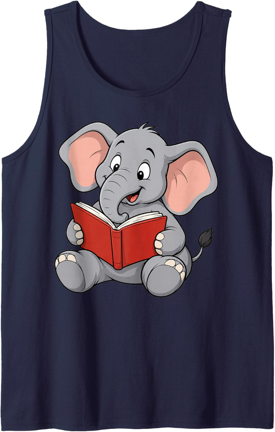 Elephant Bookworm Reading Book Funny Graphic Sleeveless Tank Top - Navy Blue