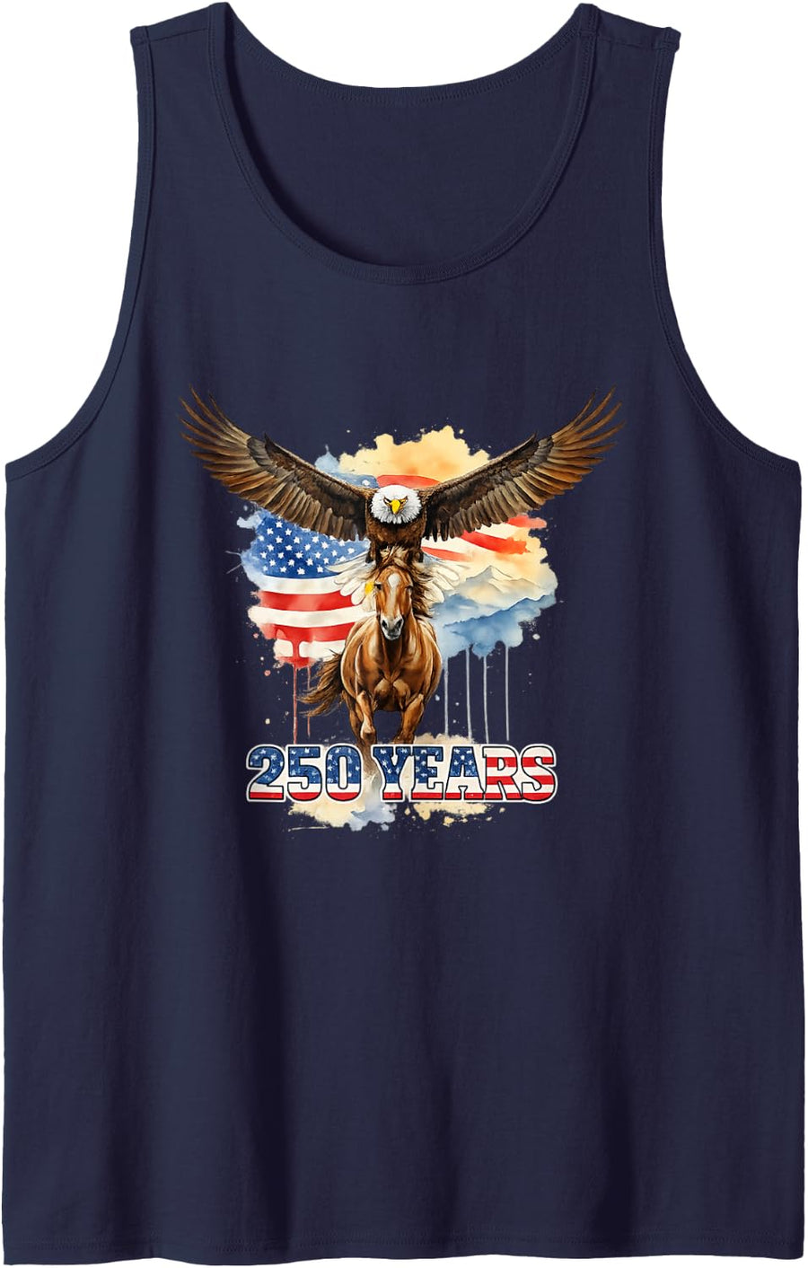 USA 250th Anniversary Bald Eagle & Clydesdale Horse Tank Top - Navy Blue