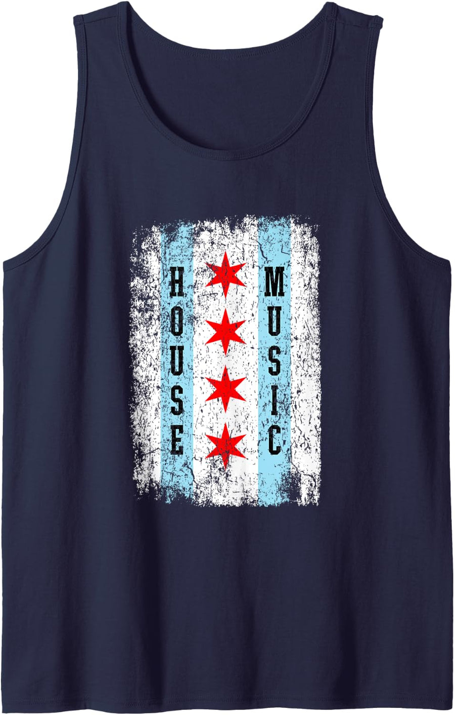 Chicago House Music Flag Distressed Tank Top - Navy Blue