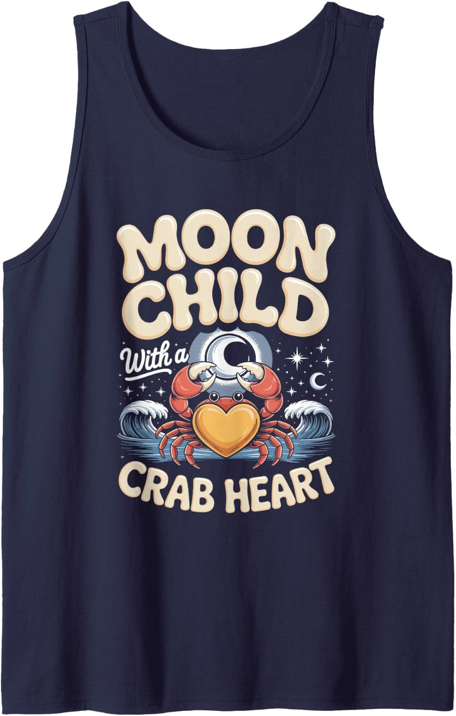 Moon Child with a Crab Heart Cancer Zodiac Astrology Tank Top - Navy Blue