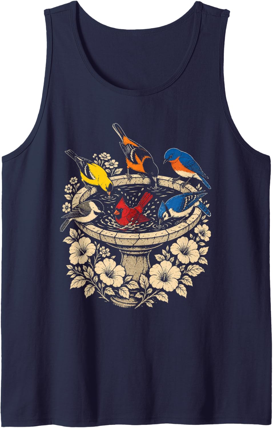 Bird Watching Backyard Birdbath Species Chart Tank Top - Navy Blue