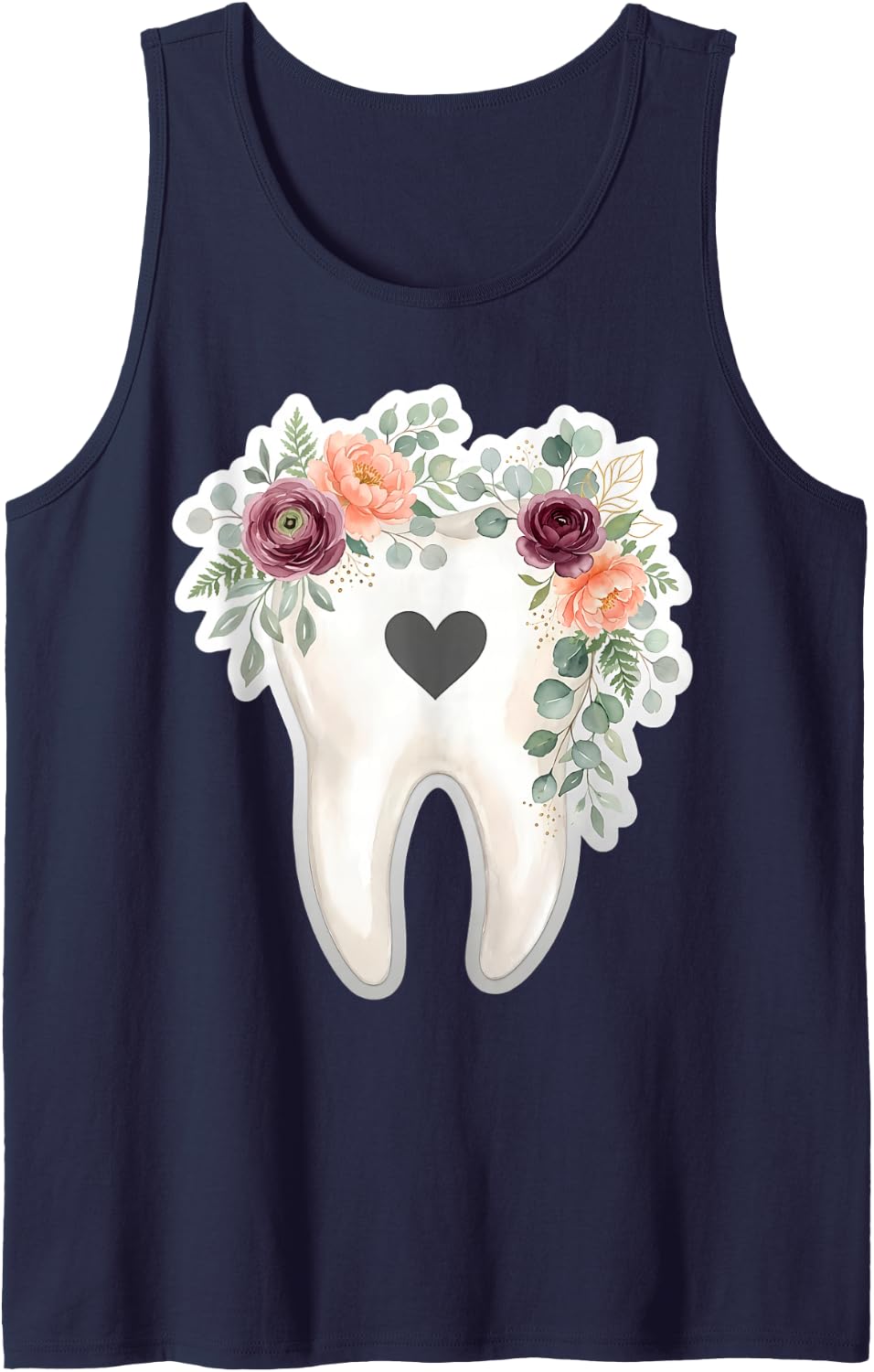 Floral Tooth Dentist Dental Hygienist Assistant RDH Surgeon Sleeveless Tank Top - Navy Blue