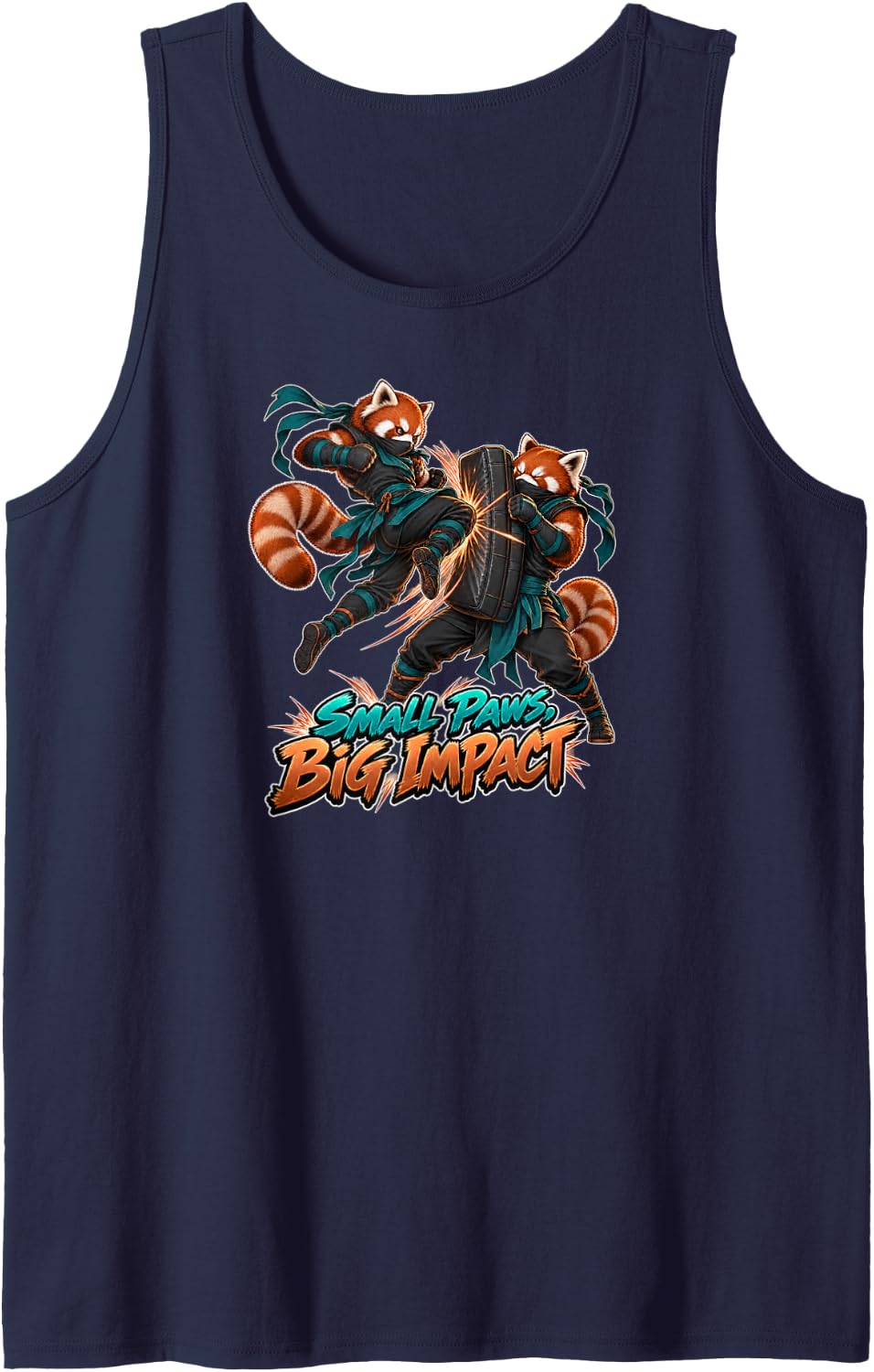 Red Panda Ninja Big Impact Anime Martial Arts Design Sleeveless Tank Top - Navy Blue