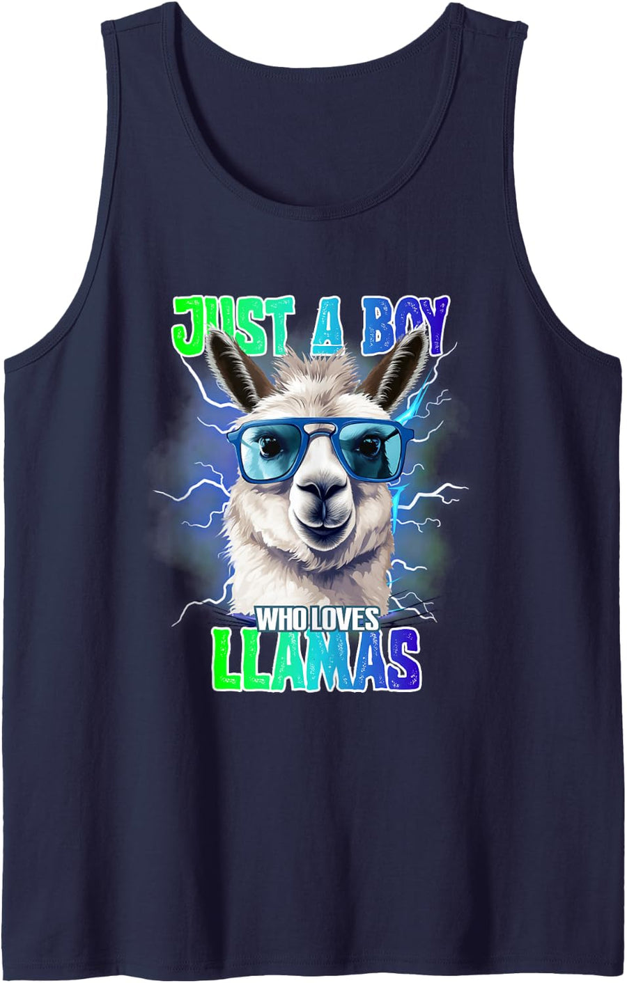 Men's Just A Boy Who Loves Llamas Animals Wildlife Nature Kids Sleeveless Tank Top - Navy Blue
