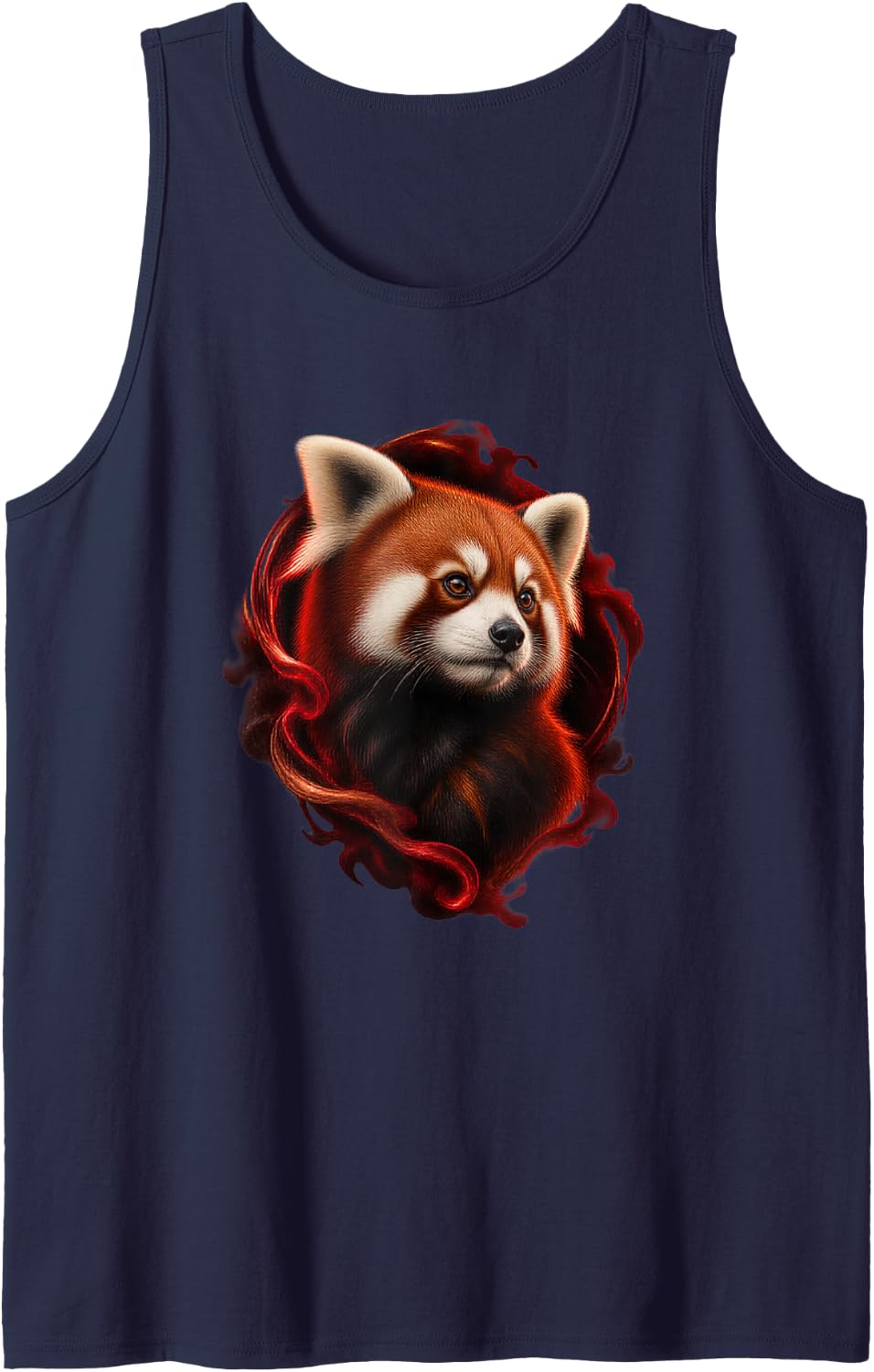 Red Panda with Ruby Shadow Portal Forest Art Sleeveless Tank Top - Navy Blue