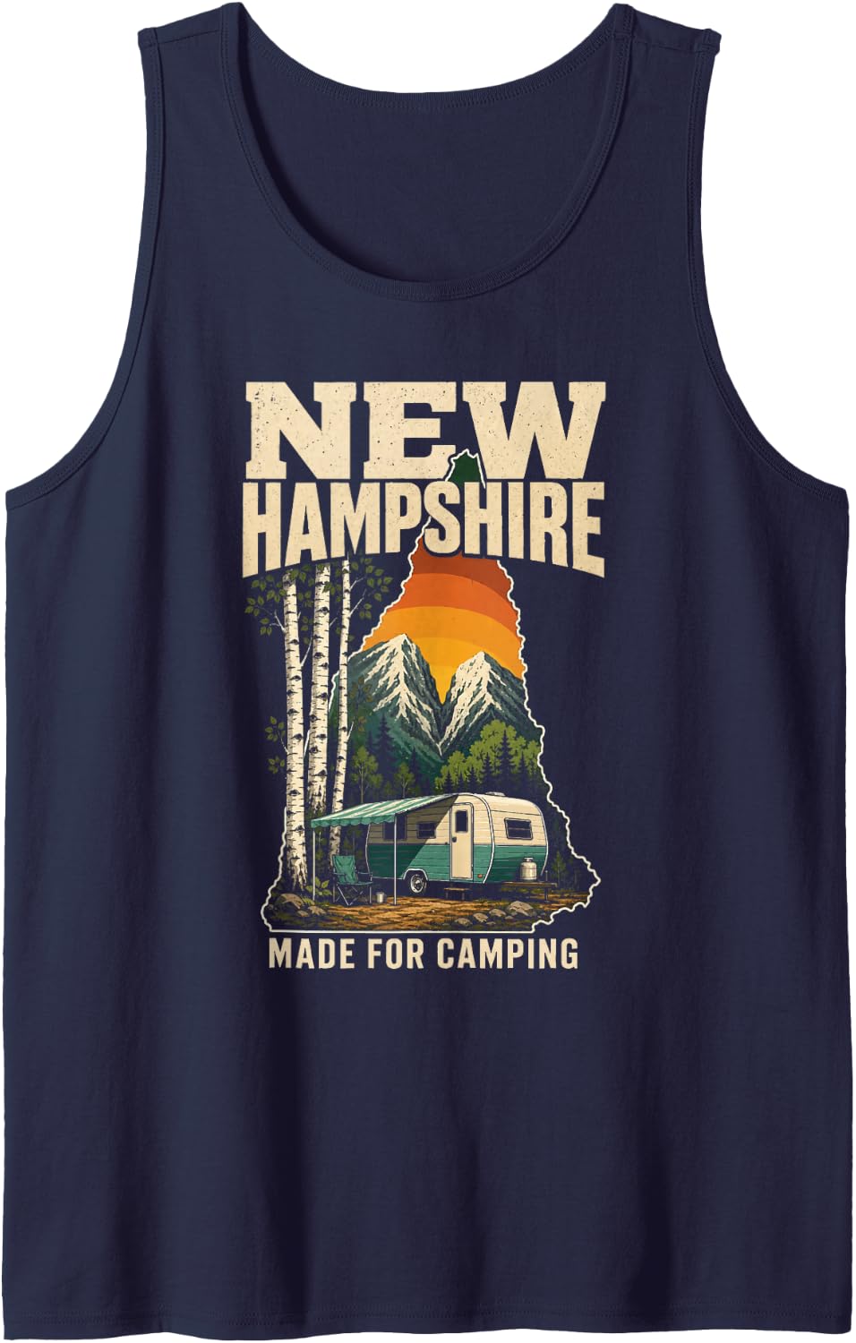 New Hampshire Made for Camping Camper Trailer State Gift Sleeveless Tank Top - Navy Blue