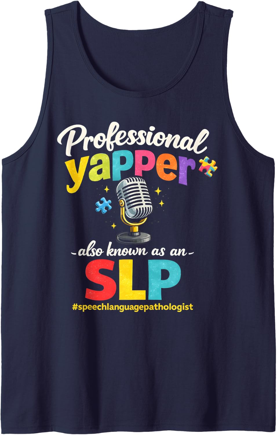 Professional Yapper SLP Speech-Language Pathologist Funny Sleeveless Tank Top - Navy Blue
