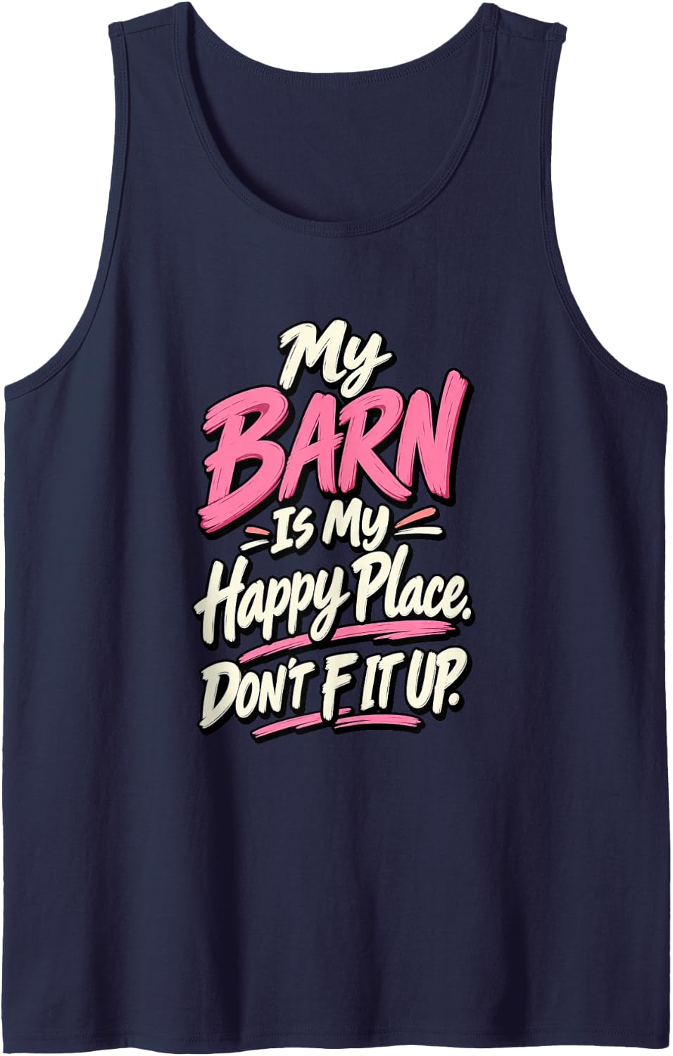 Horse Barn Happy Place Equestrian Ranch Sleeveless Tank Top - Navy Blue
