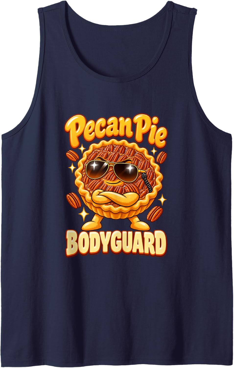 Pecan Pie Bodyguard Funny Thanksgiving Dessert Lover Sleeveless Tank Top - Navy Blue