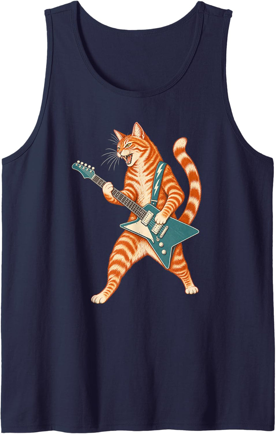Rock Cat Playing Electric Guitar for Kids Sleeveless Tank Top - Navy Blue