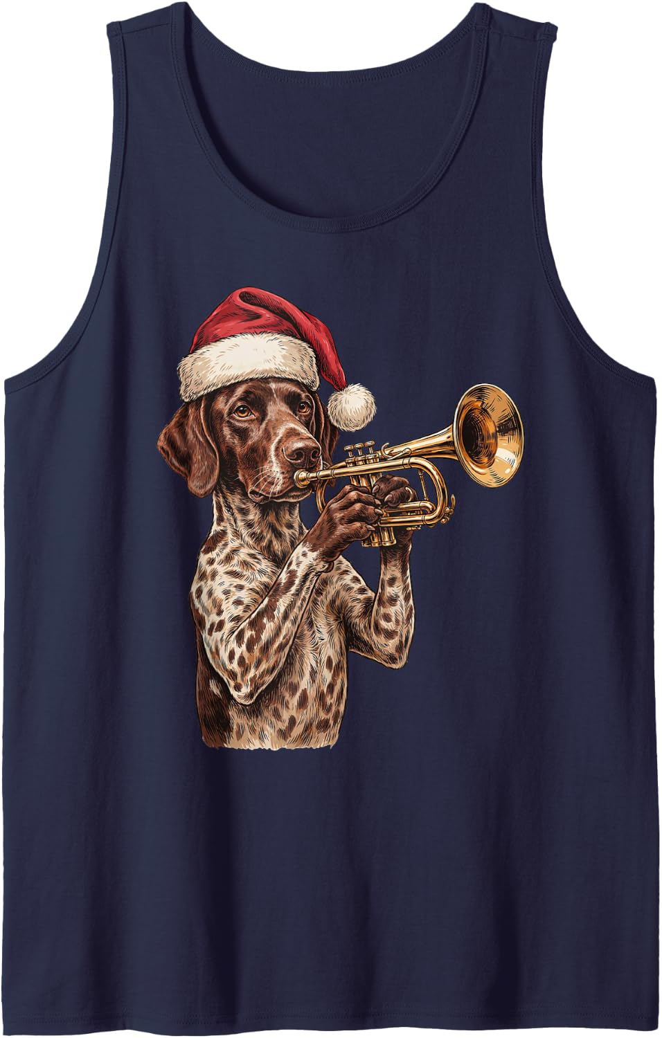 German Shorthaired Pointer Christmas Trumpet Sleeveless Tank Top - Navy Blue