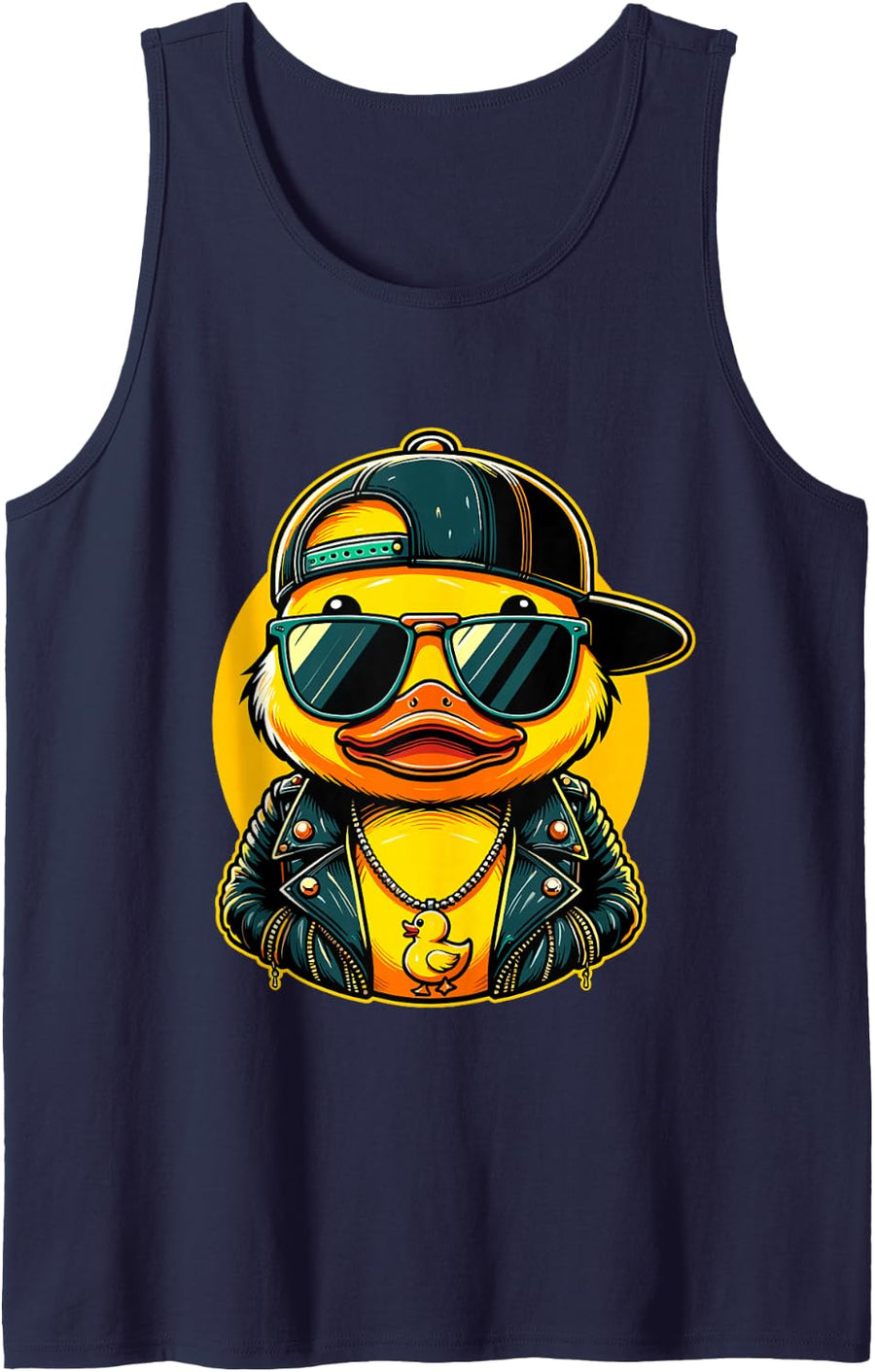 Cool Rubber Duck with Sunglasses Sleeveless Tank Top - Navy Blue