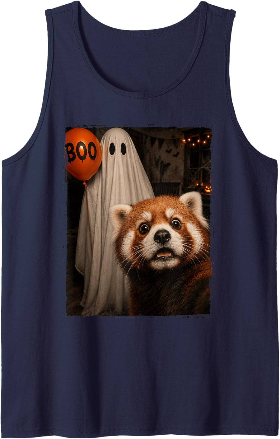 Funny Red Panda Halloween Selfie Ghost Boo Balloon Zoo Kids Sleeveless Tank Top - Navy Blue