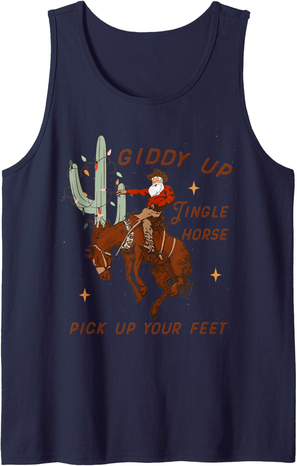 Giddy Up Jingle Horse Western Christmas Santa Riding Western Sleeveless Tank Top - Navy Blue