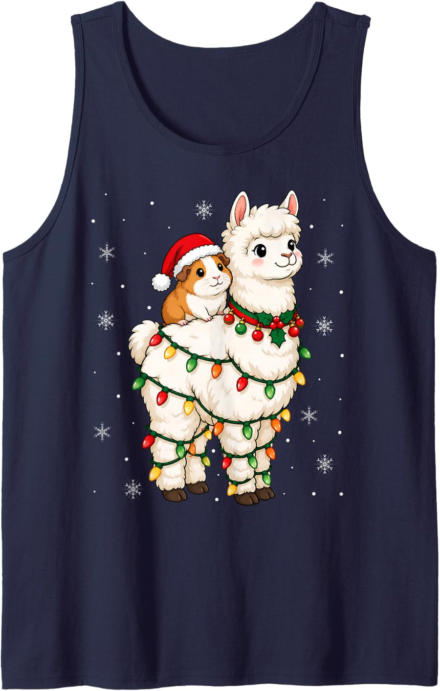 Festive Santa Guinea Pig Alpaca Christmas Lights Holiday Sleeveless Tank Top - Navy Blue