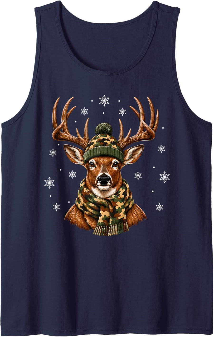 Festive Xmas Hunting Reindeer Sleeveless Tank Top - Navy Blue