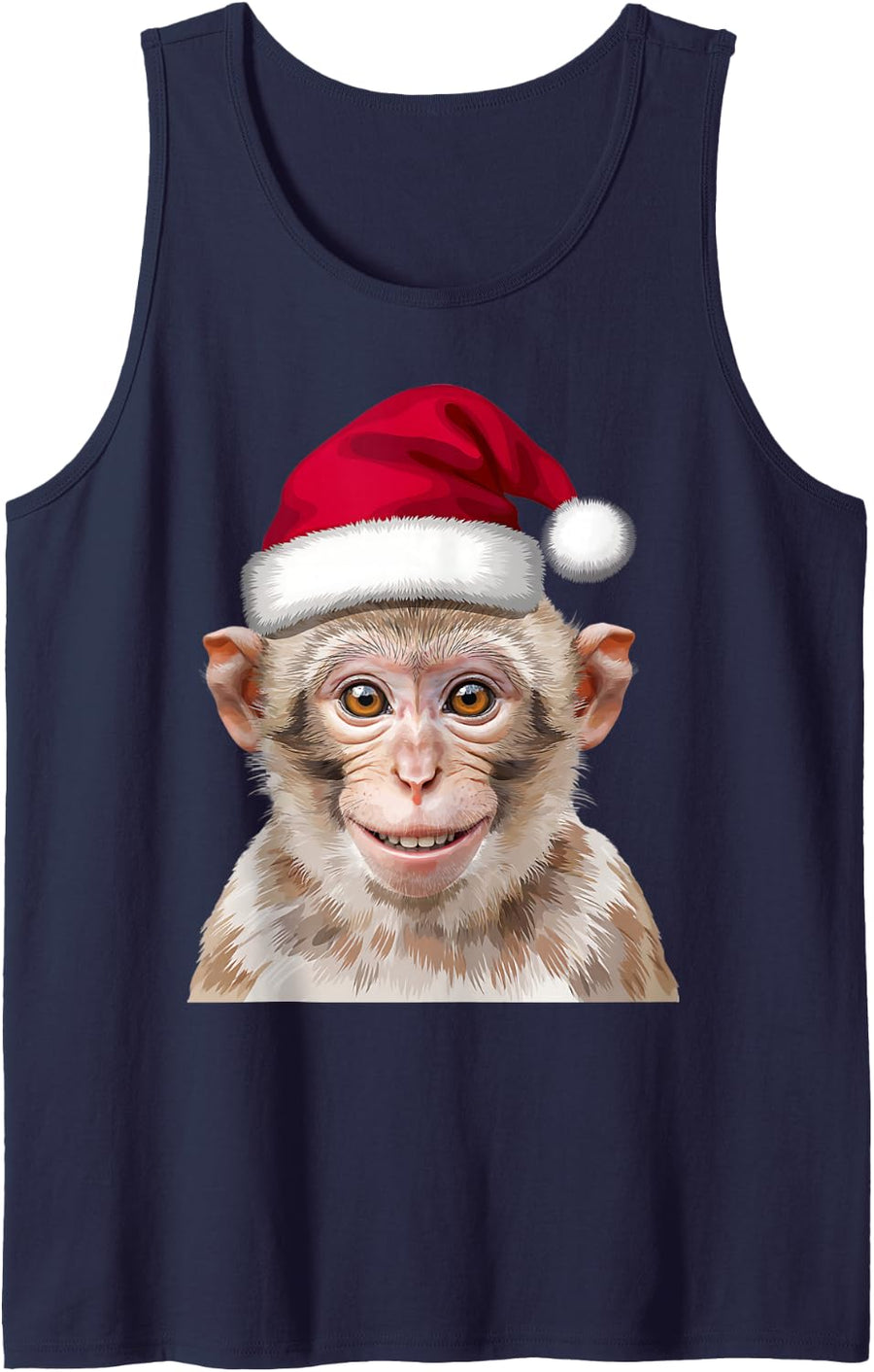 Funny Monkey Santa Hat Christmas Animal Lover Men Women Kids Sleeveless Tank Top - Navy Blue