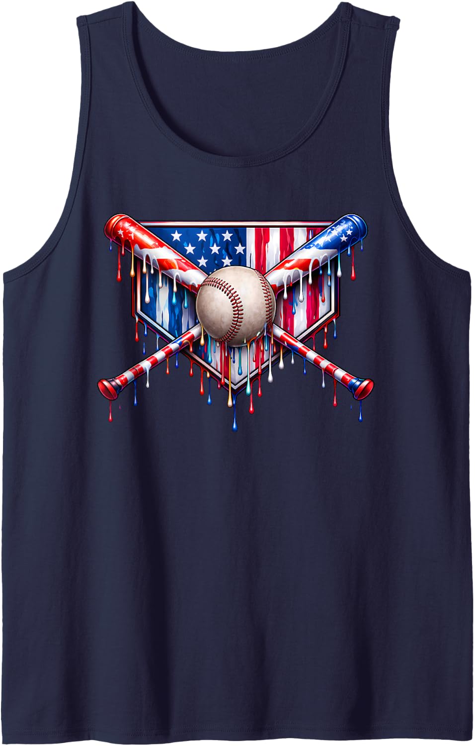 Patriotic Baseball Drip American Flag Boys Youth 4th of July Tank Top - Navy Blue