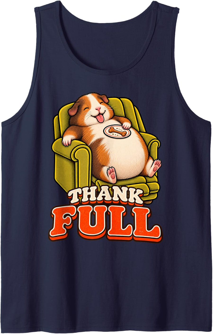 Guinea Pig Funny Turkey Day Retro Vintage Overeat Sleep 70s Sleeveless Tank Top - Navy Blue