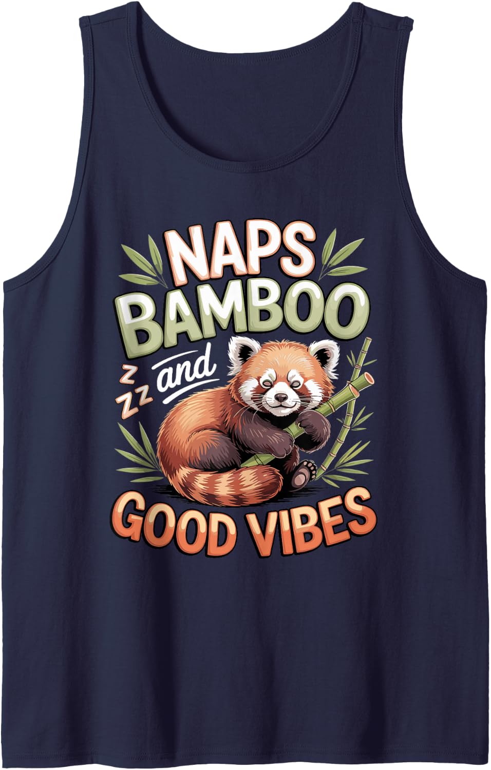 Naps Bamboo and Good Vibes Red Panda Wildlife Sleeveless Tank Top - Navy Blue