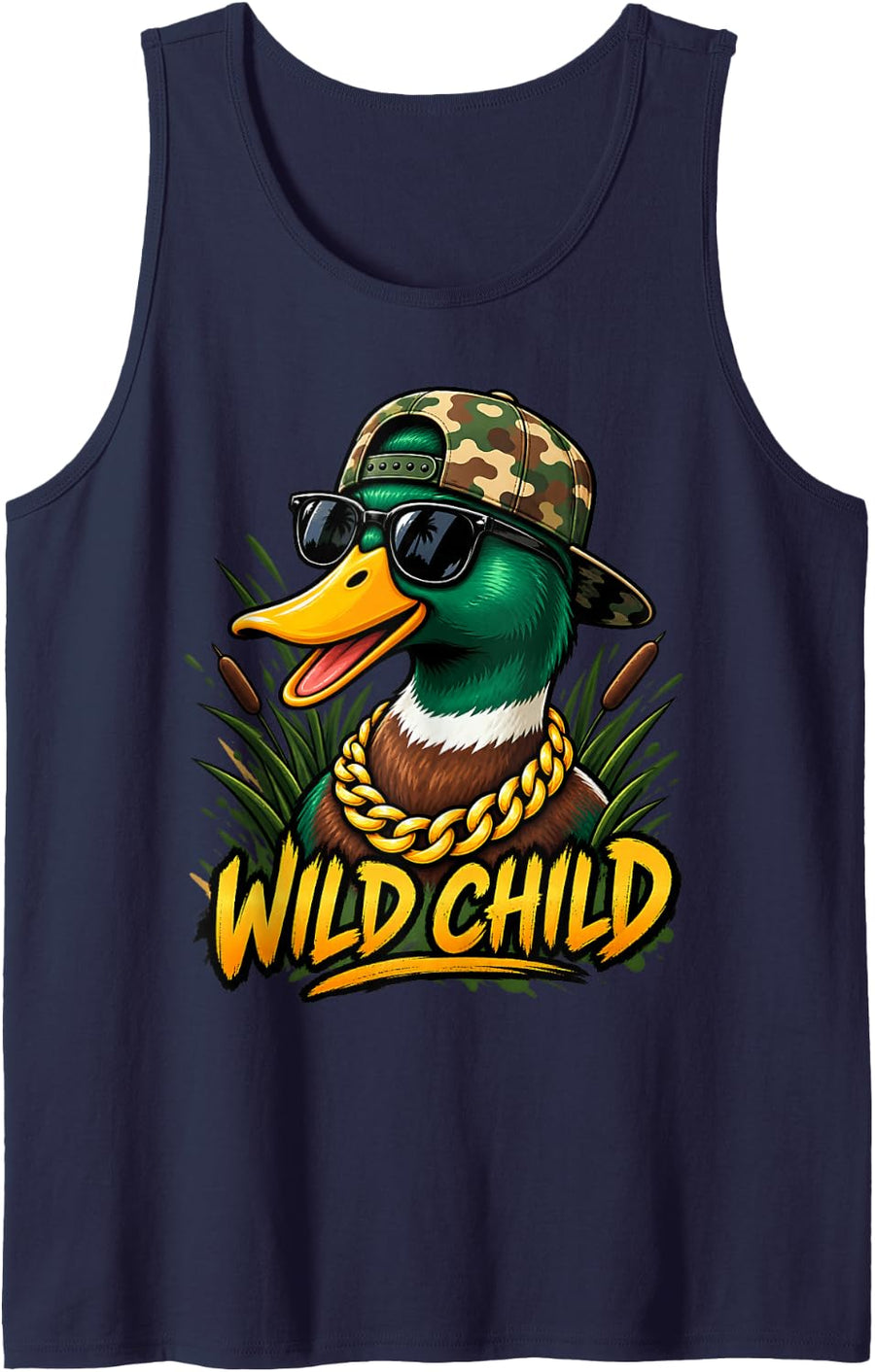 Wild Child Cool Mallard Duck Sleeveless Tank Top - Navy Blue