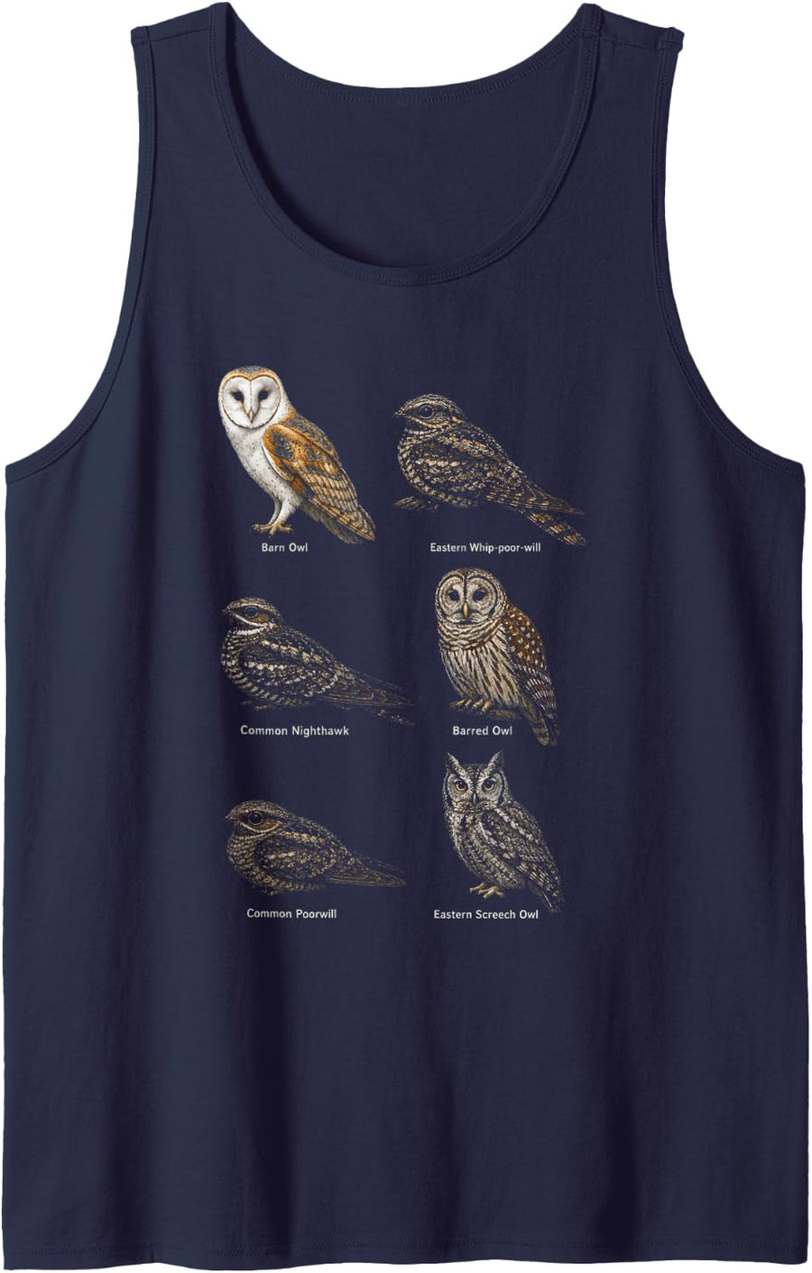 Bird Watching Owl Nighthawk Nocturnal Identification Chart Tank Top - Navy Blue