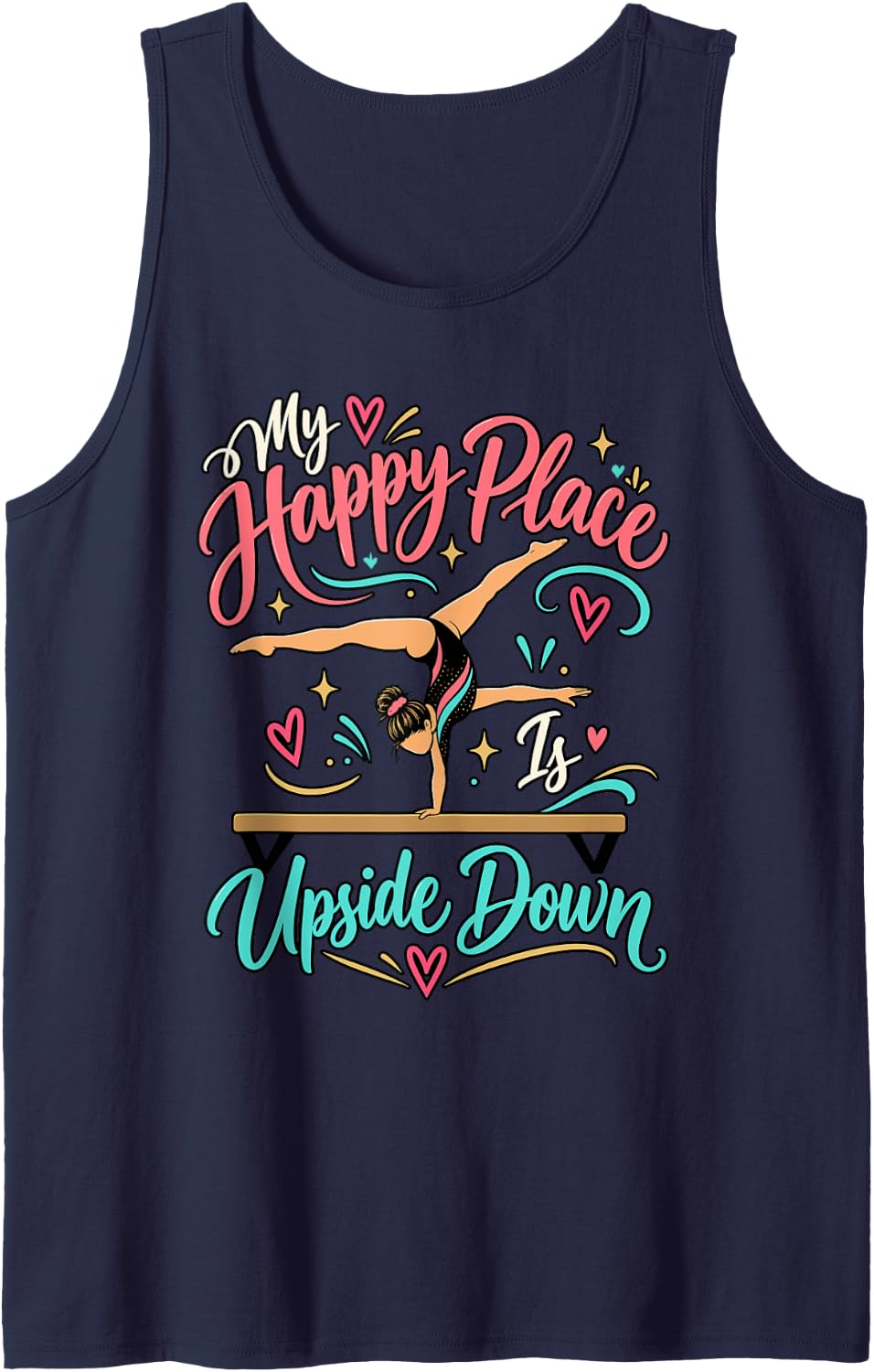 Funny Gymnastics My Happy Place is Upside for Women Gymnast Sleeveless Tank Top - Navy Blue