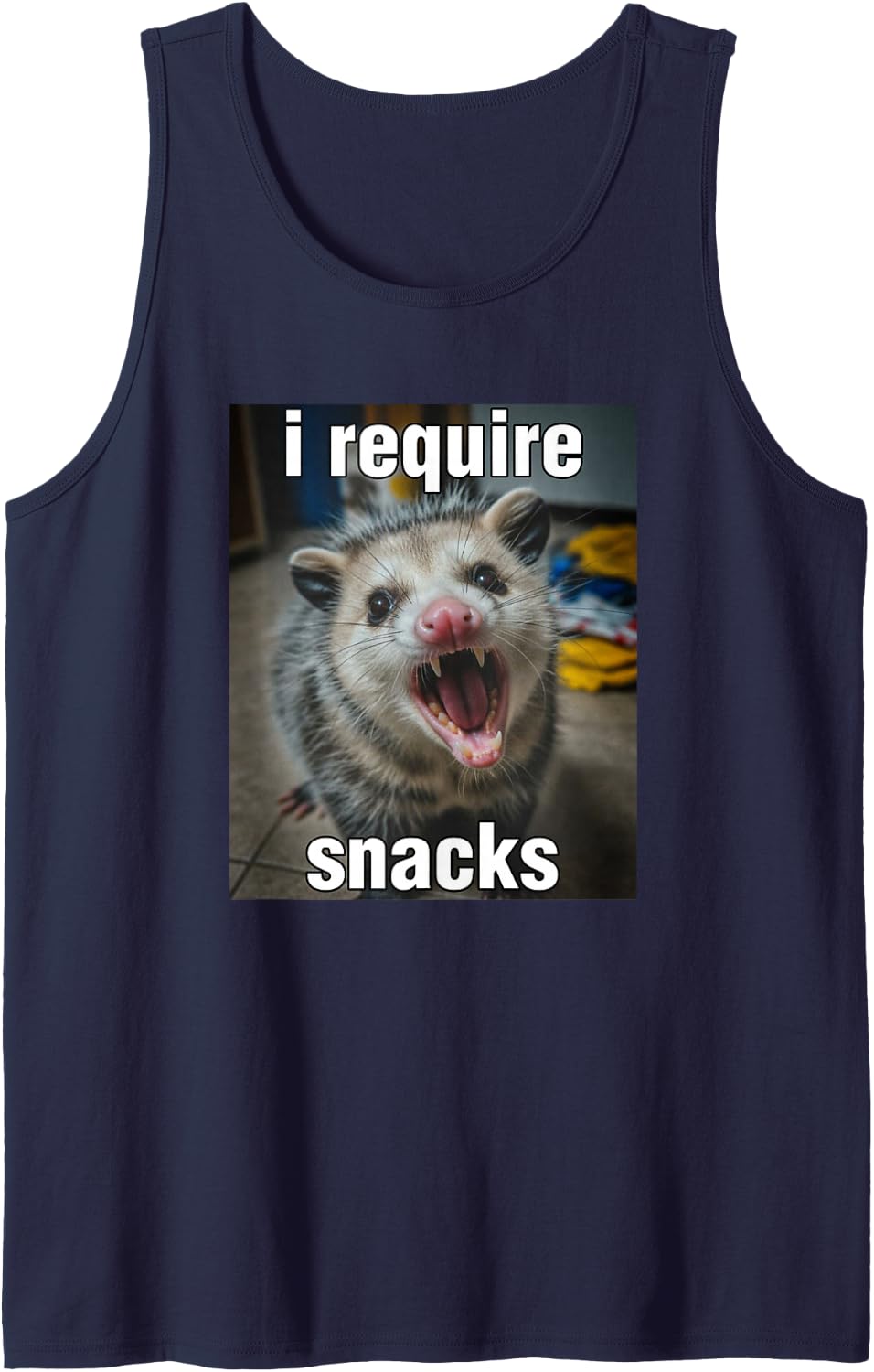 I Require Snacks Possum Meme Funny Opossum Meme Brainrot Sleeveless Tank Top - Navy Blue