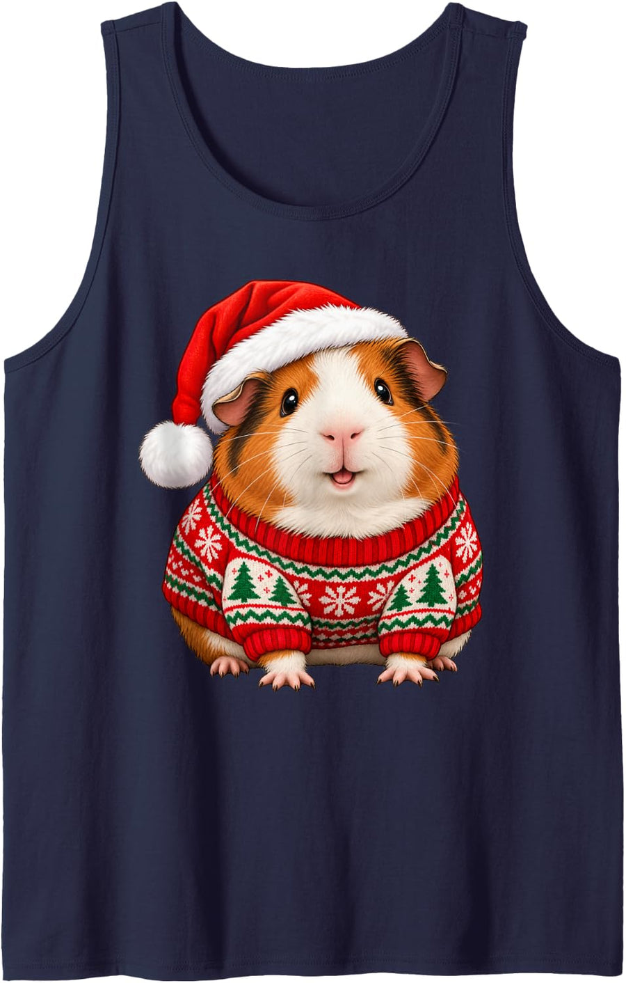 Guinea Pig Ugly Sweater Santa Hat Christmas Sleeveless Tank Top - Navy Blue