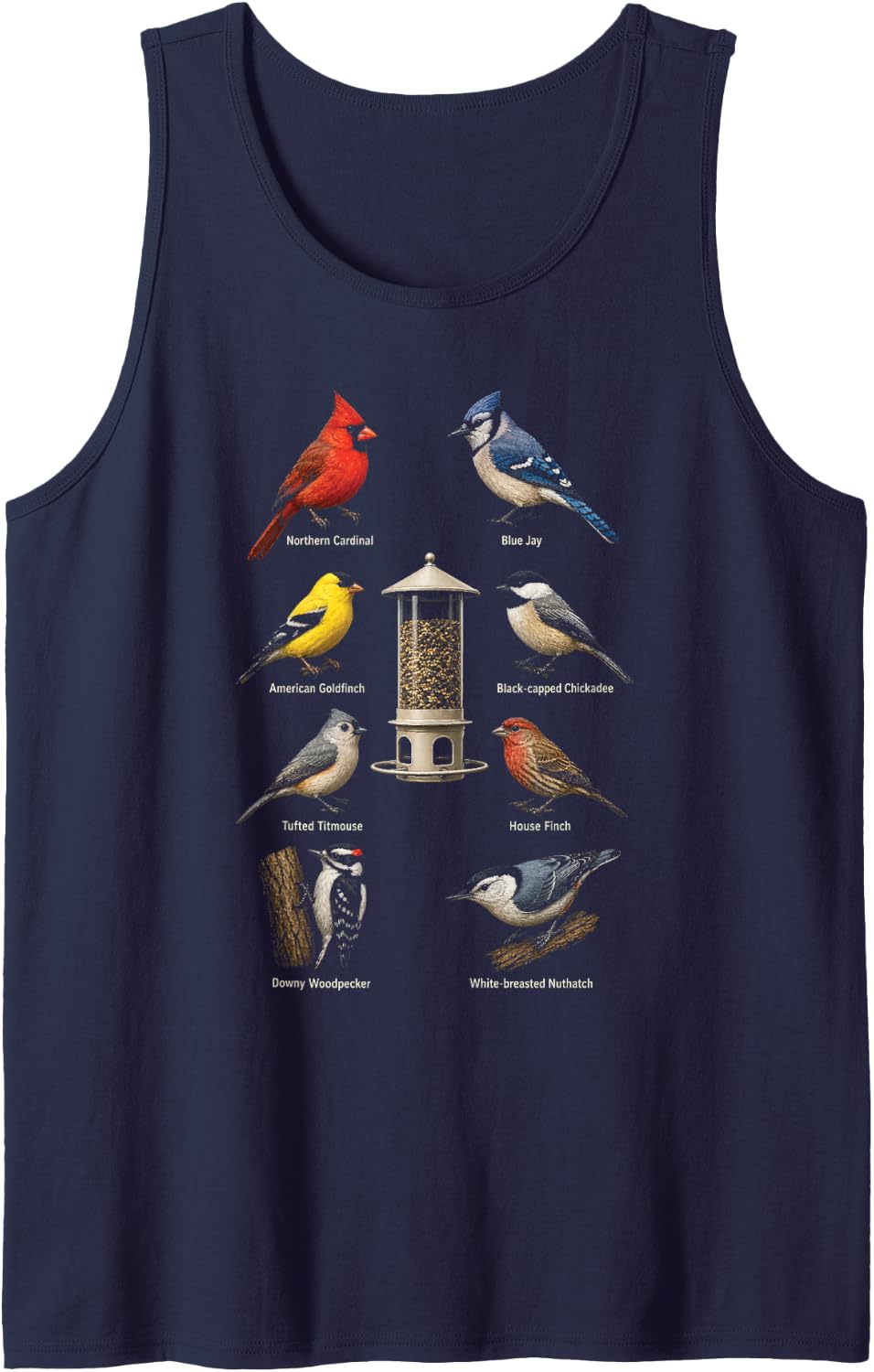 Bird Watching Backyard Feeder Identification Chart Tank Top - Navy Blue