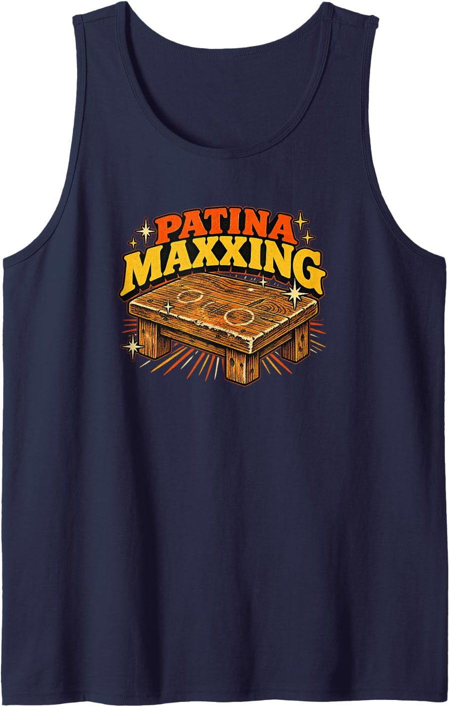 Patina Maxxing Distressed Bench Sleeveless Tank Top - Navy Blue