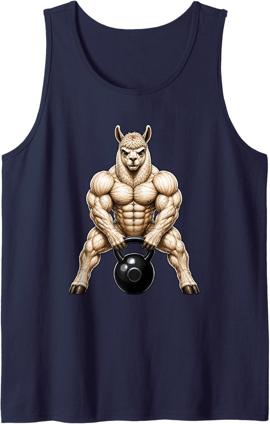Strong Llama Kettlebell Workout Bodybuilder Design Sleeveless Tank Top - Navy Blue