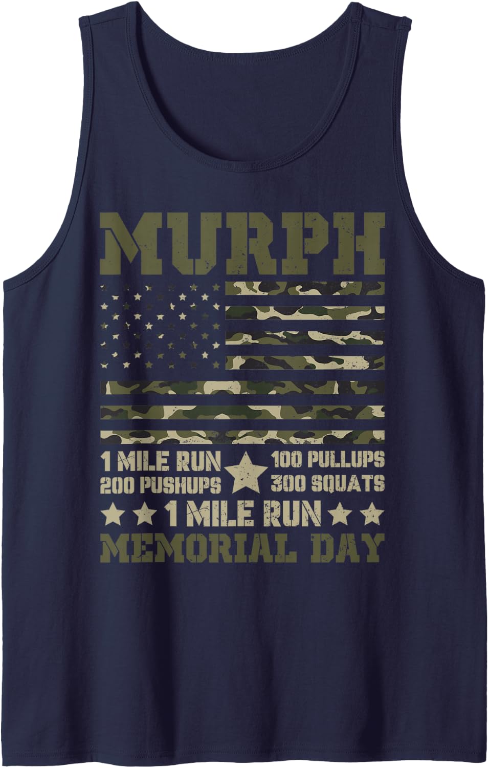 Murph 1 Mile Run 100 Pullups 200 Pushups 300 Squats 1 Mile R Tank Top - Navy Blue