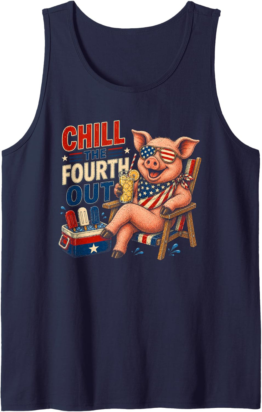 Funny Patriotic Chill The Fourth Out Pig 4th of July Tank Top - Navy Blue