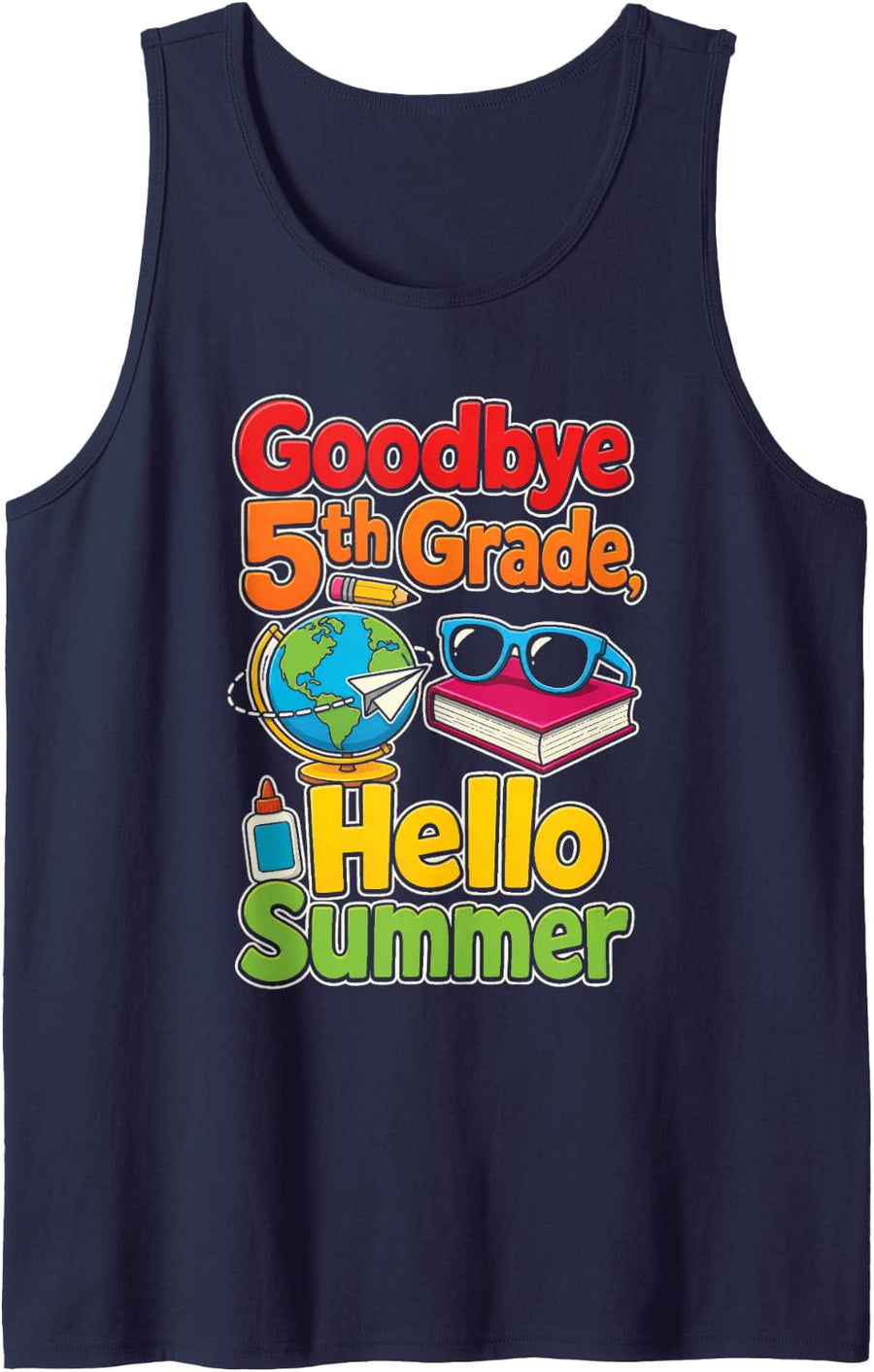 Goodbye 5th Grade Summer is Here Last Day Elementary Kids Sleeveless Tank Top - Navy Blue