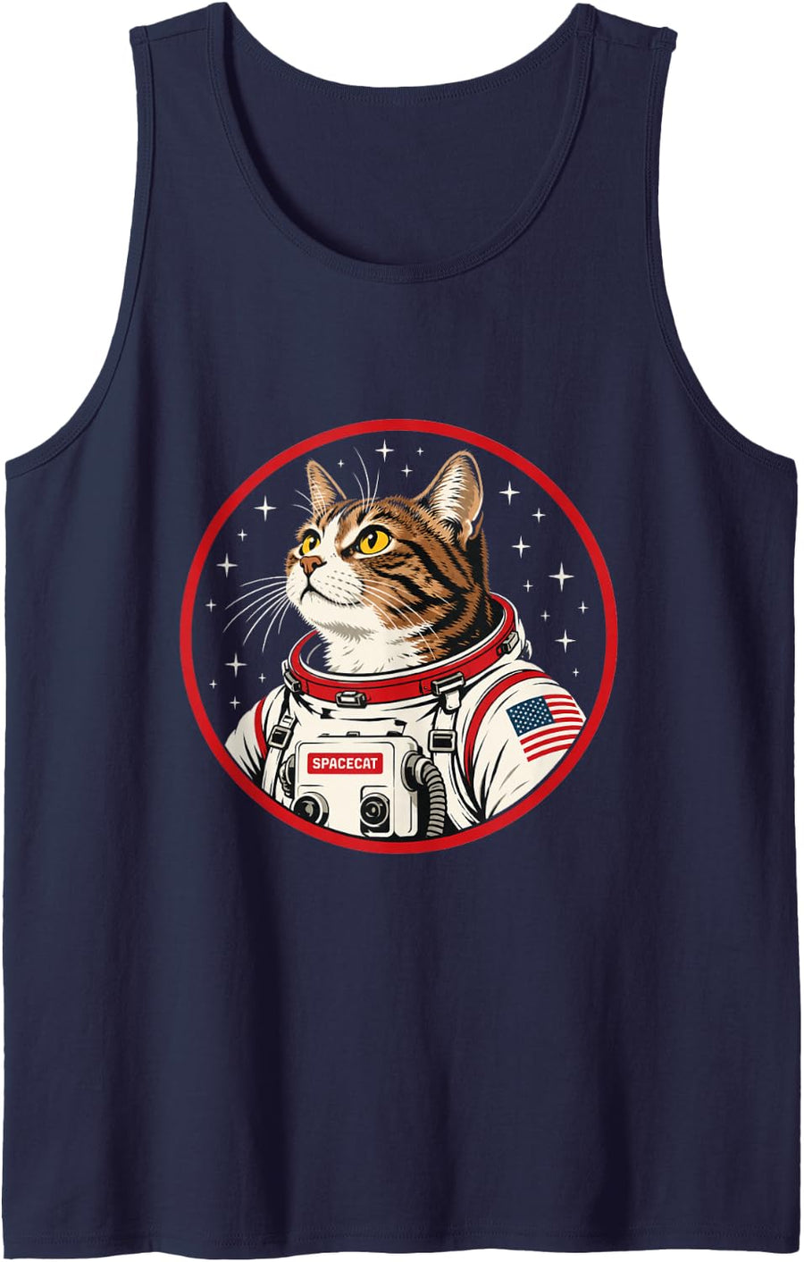 Retro Space Cat Astronaut Tabby Pet Cosmonaut Sleeveless Tank Top - Navy Blue