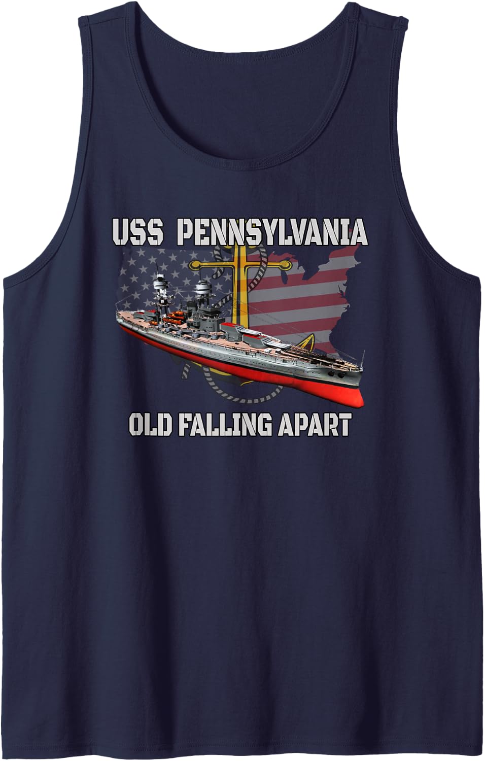 USS Pennsylvania BB-38 Battleship Veterans Day Warship Dad Sleeveless Tank Top - Navy Blue