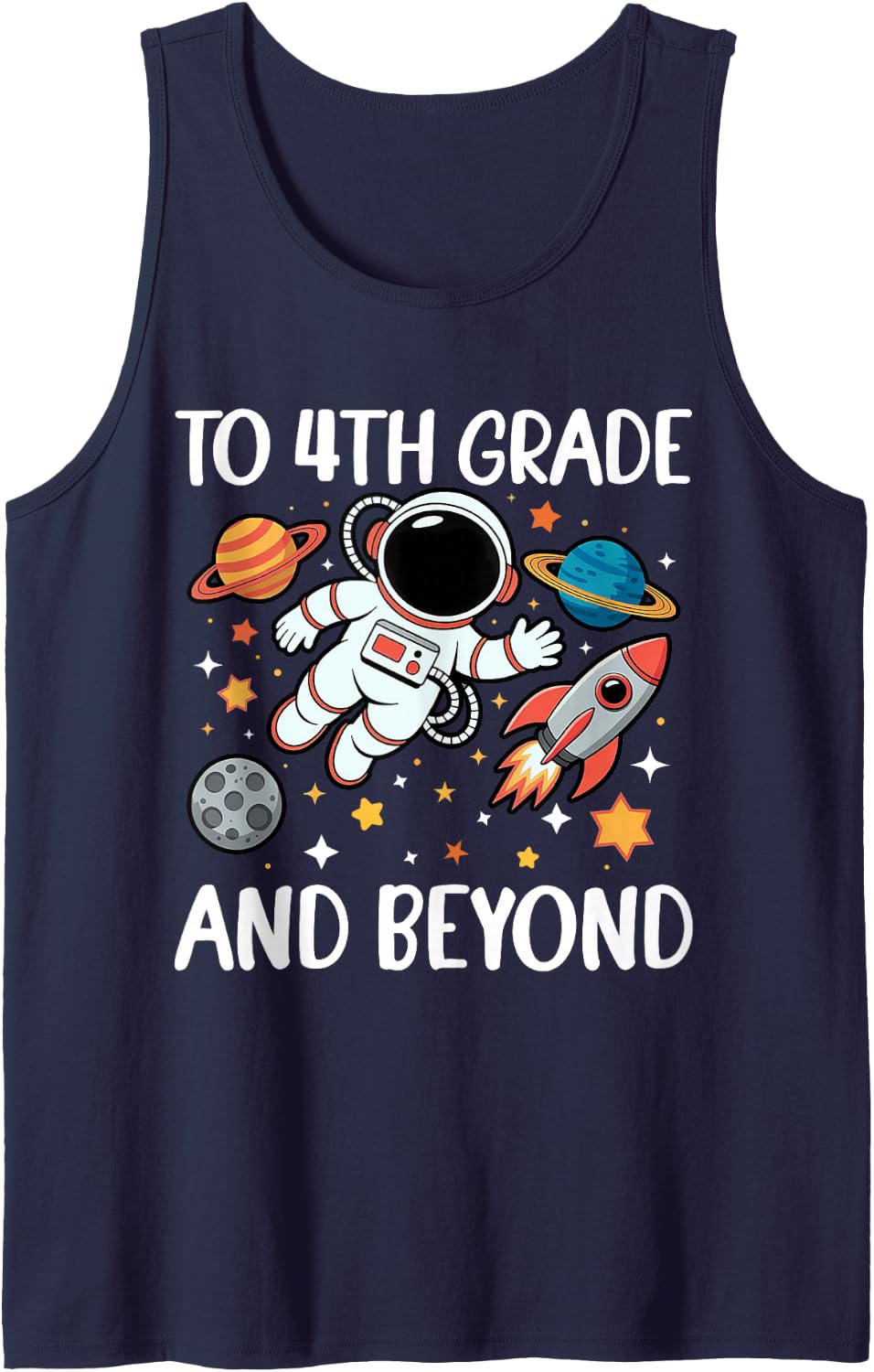 4th Grade Astronaut Space Back to School First Day Gifts Sleeveless Tank Top - Navy Blue
