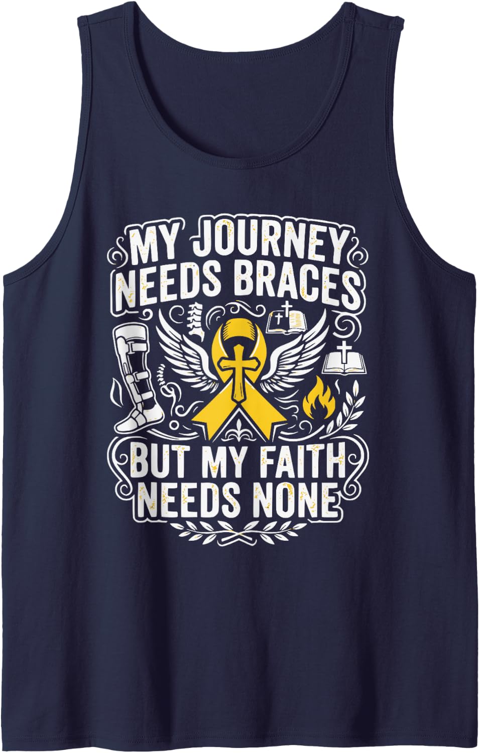Spina Bifida Awareness Yellow Ribbon Christian Jesus Christ Sleeveless Tank Top - Navy Blue