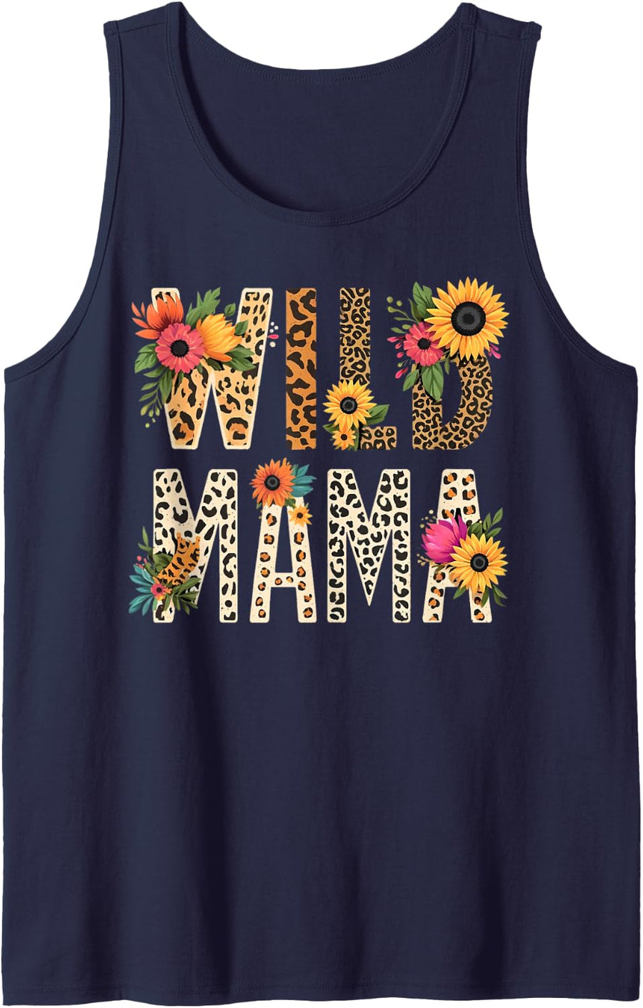 Wild Mama sunflower mothers day Safari Zoo Jungle Animals Tank Top - Navy Blue