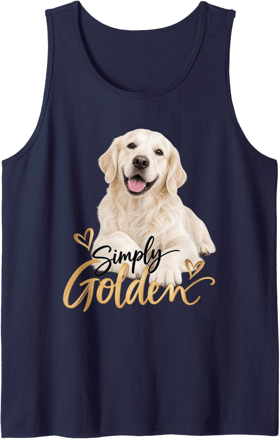 White English Cream Simply Golden Retriever Sleeveless Tank Top - Navy Blue